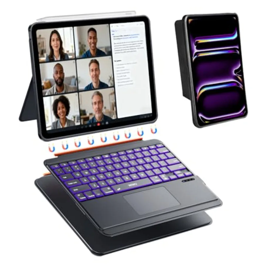 

Чехол для iPad Pro 13 дюймов с клавиатурой M4/M5 2024/2025, магнитный, съемный, 3-в-1, с Bluetooth-клавиатурой и регулируемой подставкой, 7-в-1