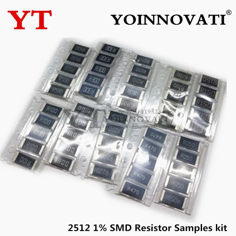 50 قطعة 2512 1% SMD المقاوم عينات عدة 10 valueX5pcs 1R00 R500 R470 R330 R220 R200 R150 R100 R050 R010