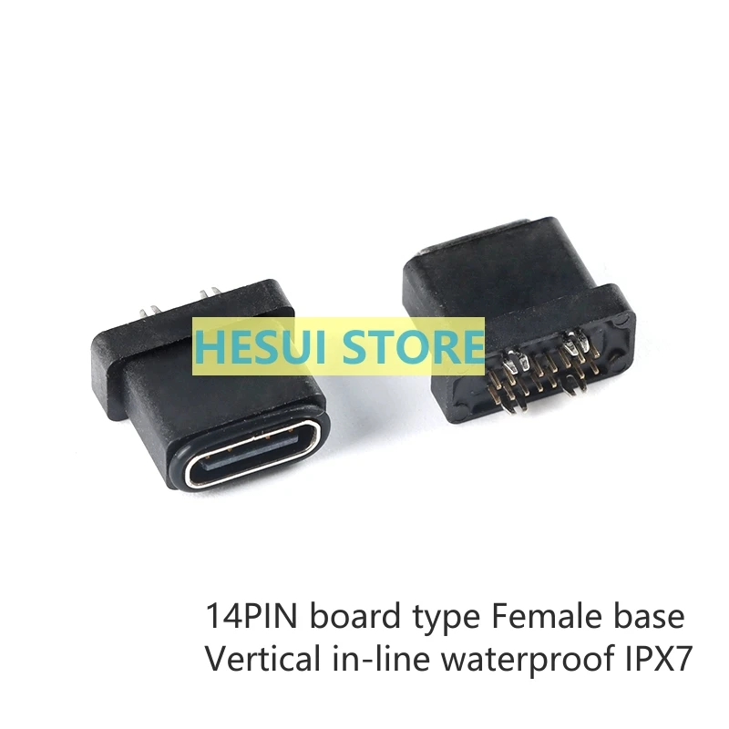 Waterproof Type-C 14PIN female socket vertical in-line immersion grade waterproof IPX7