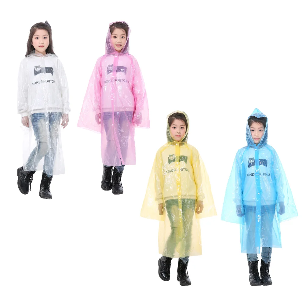 

4 Pcs Windproof Rain Poncho Kids Raincoat Portable Disposable Pink with Hood Children's