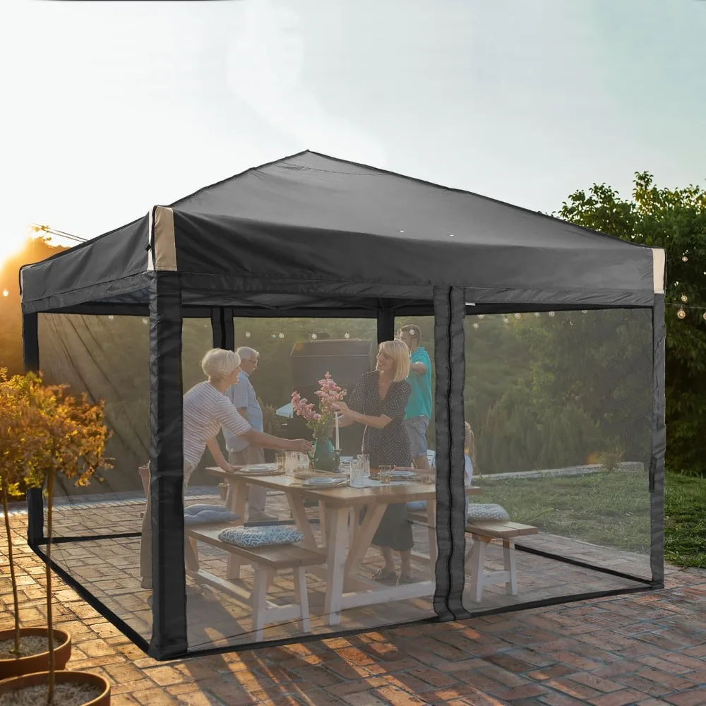 12x12 Ft Pop Up Canopy Tent with Netting, Water-Resistant 210D Oxford Fabric Shade, Easy Assembly Commercial Gazebo with Wheele