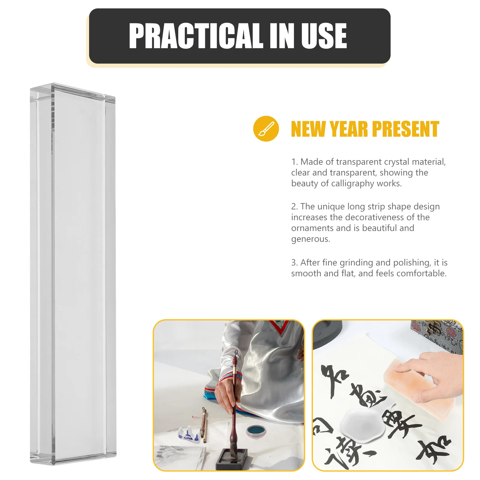 

High Transparency Clear Glass Calligraphy Paperweight Smooth Surface Rectangular Design for Exhibitions Festivals Housewarming