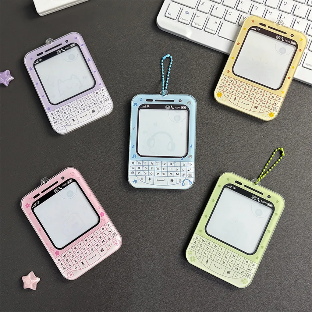 Retro Phone Shaped Acrylic Photo Card Holder Transparent Frame Charm 3 Inch Kpop Idol Photo Protective Kawaii Stationery Gift