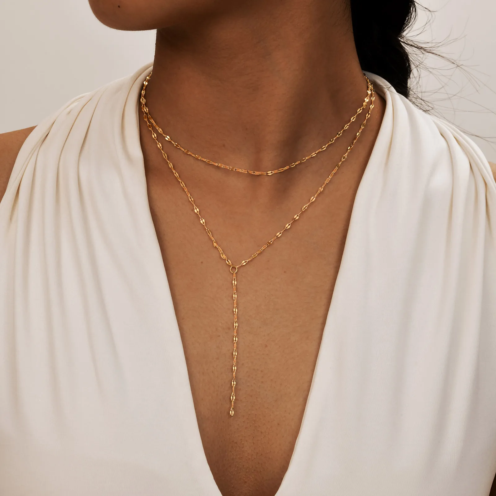 

2026 Stainless Steel Lip Chain,Double Layered Fringe Necklace,Gold Color Chaoker Fashion Jewelry Long Neckalce Sets for Women