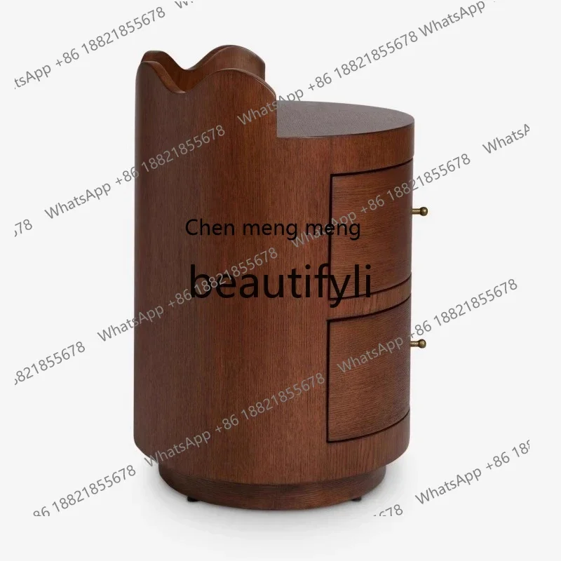 2003Solid wood little prince bedside table retro wavy storage locker