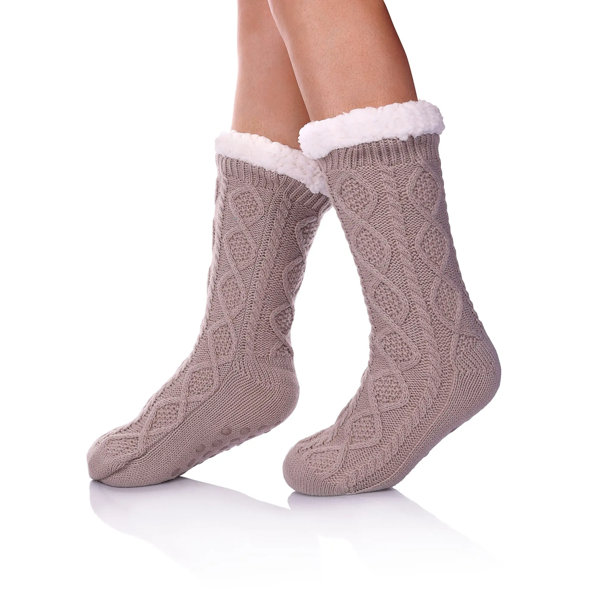 MOJITO Winter Thicken Slipper Snow Socks Women's Warm Rhombus Knitting Anti-slip Silicone Fleece Socks Home Sleep Grippers Socks