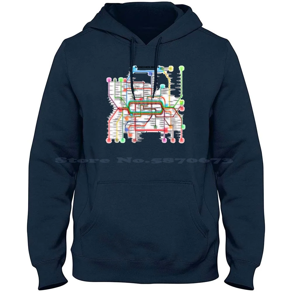 Munich U-Bahn S-Bahn Kapuzenpullover aus 100 % reiner Baumwolle, T-Shirt, Karte, Metro, Stadt, Münchner, Munich, abstraktes zeitgenössisches Zugrohr