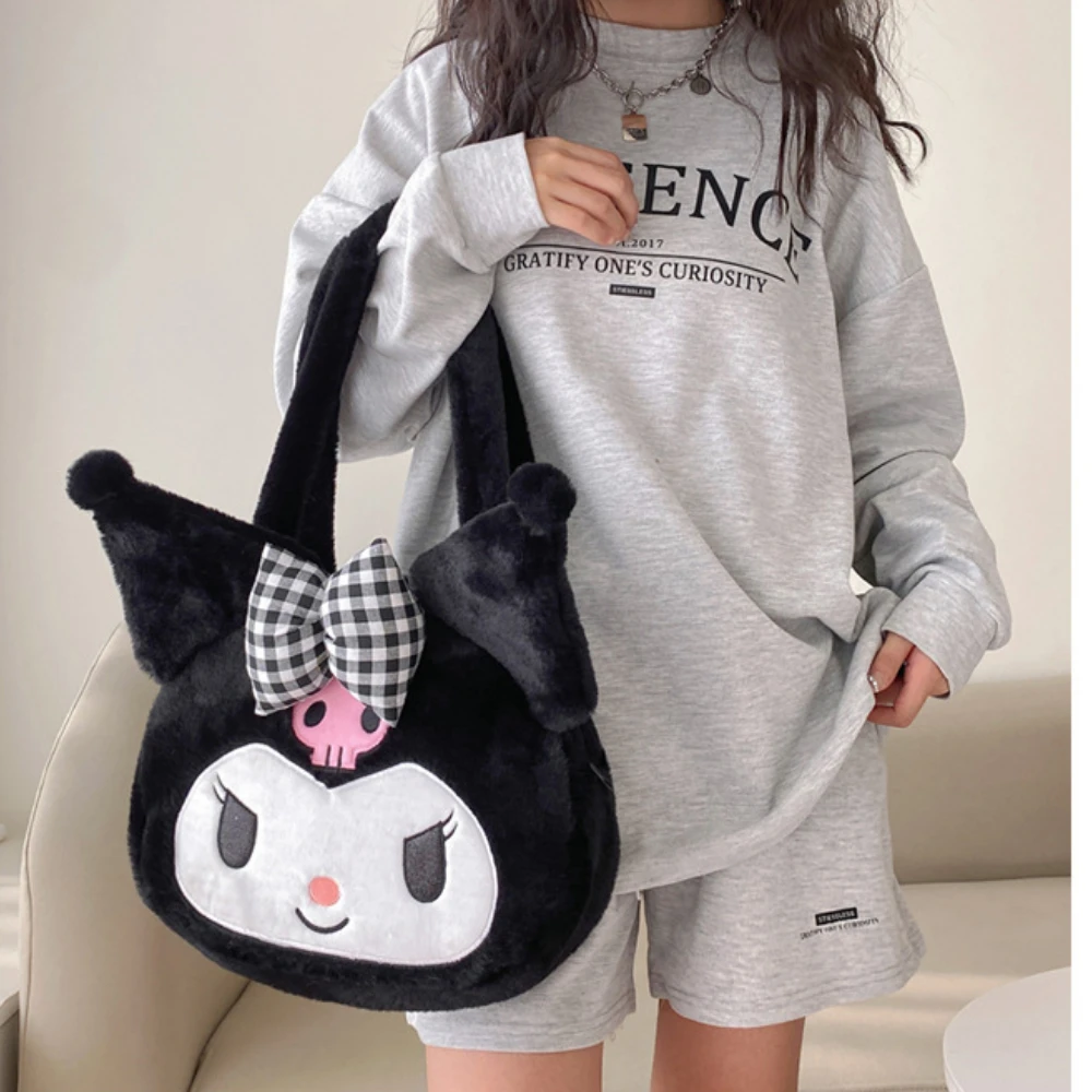 MINISO My Melody Kuromi Cinnamoroll Kawaii Cute Anime Cartoon Peripheral Women's Plush Fashion Handbag Holiday Gift Wholesale