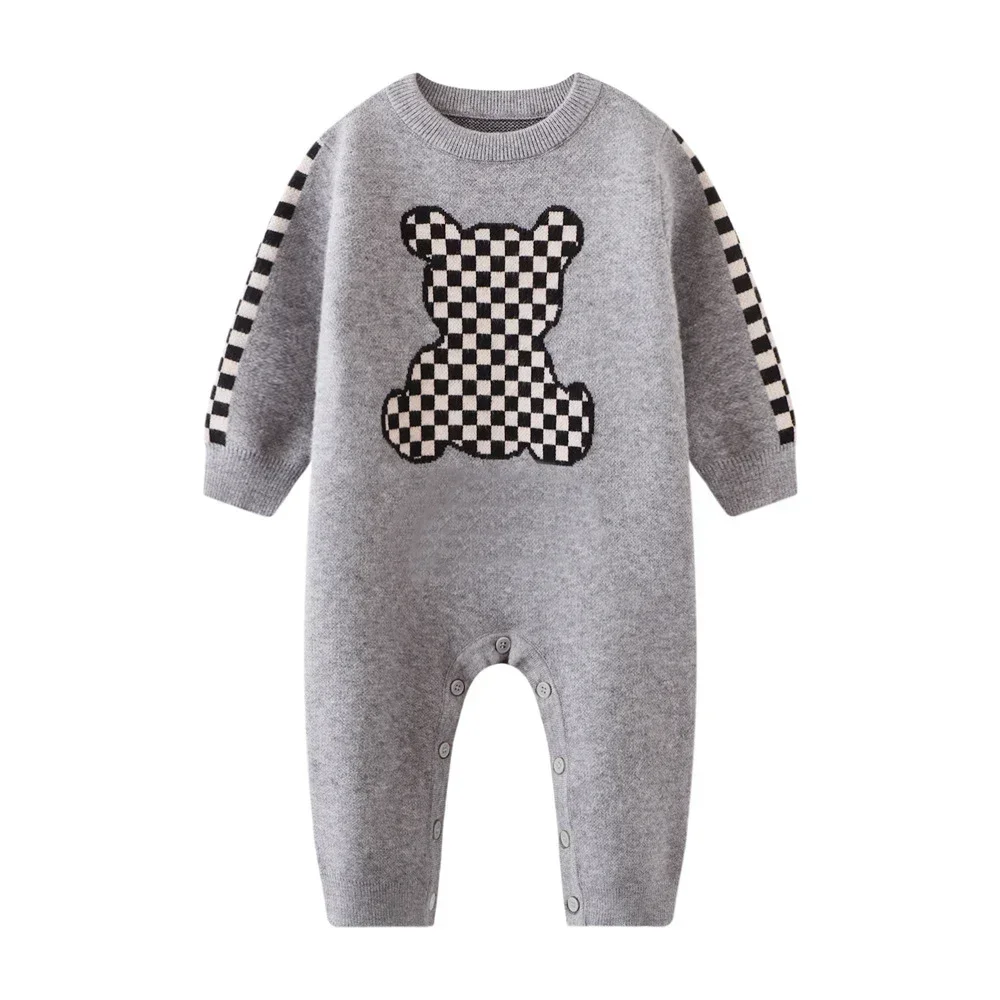 New 2024 Fashion Brand Kids Clothes Newborn Knit Sweater Brown Stripe Letter Style Toddler Baby Boy Girls Romper And Hat