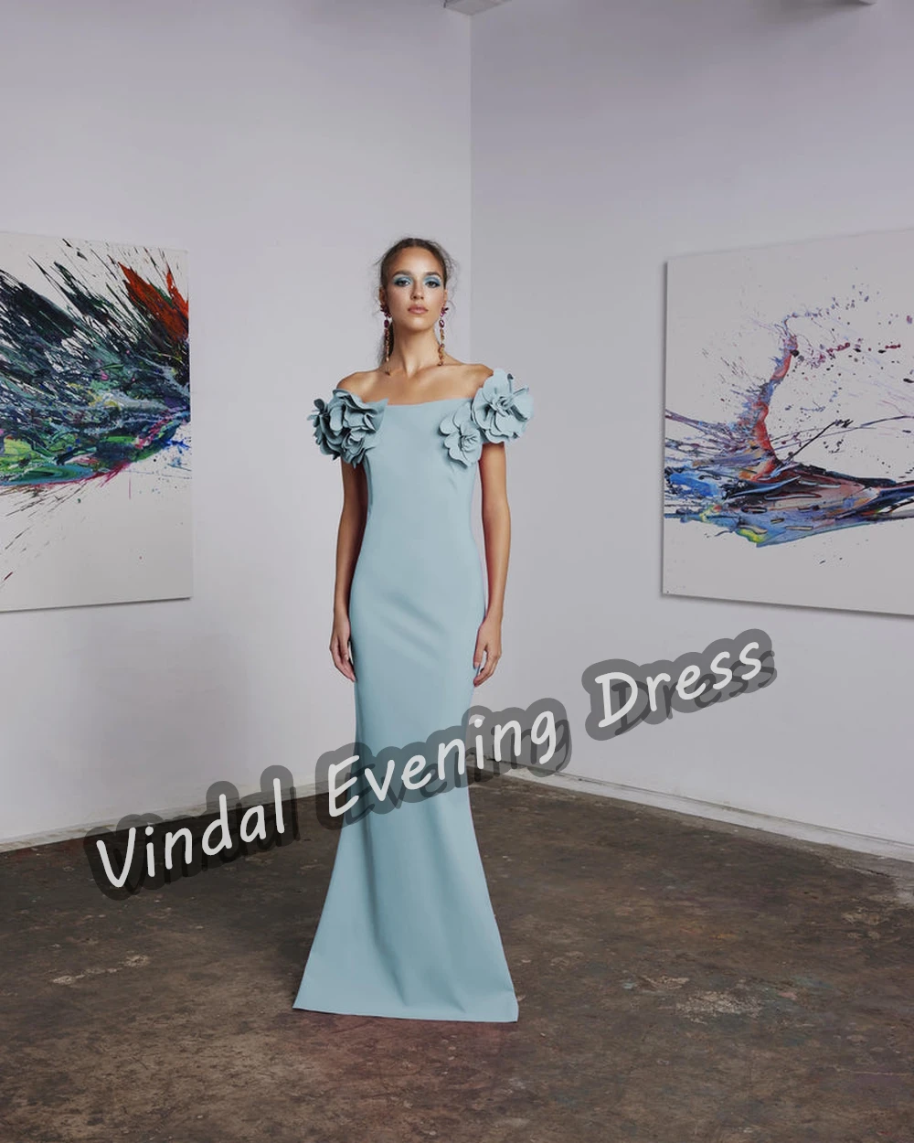 Vindal Evening Dress Off-the-shoulder Floor Length Mermaid Built-in Bra Elegant Crepe Short Sleeves Saudi Arabia For Woman 2024