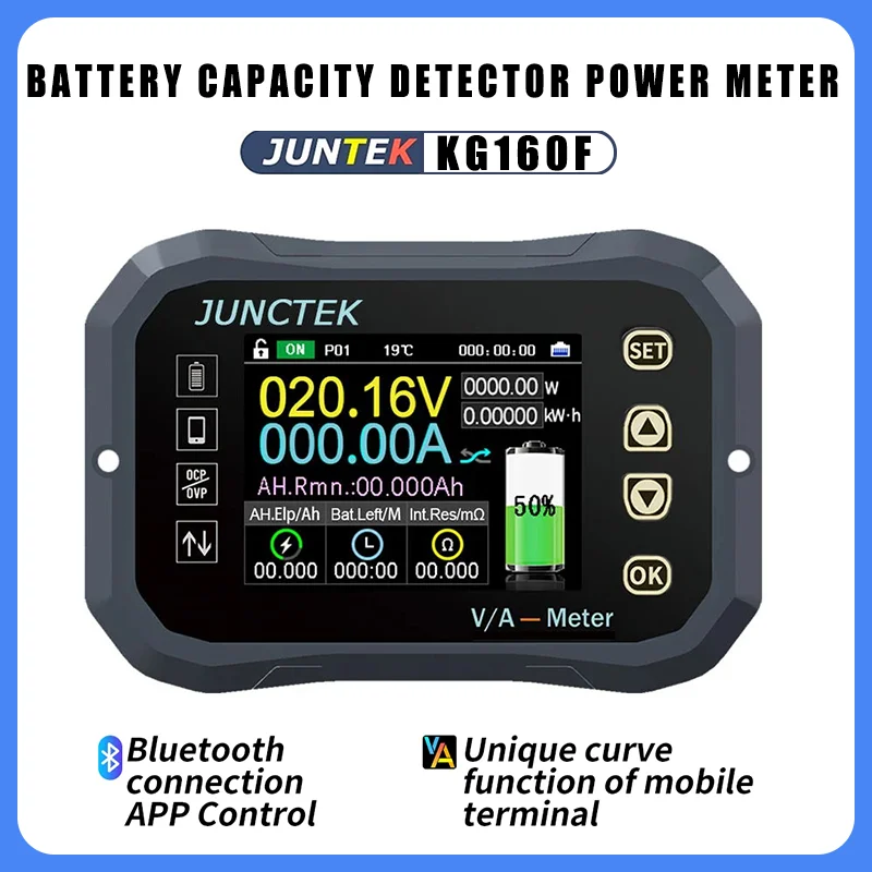 Juntek KG160F KG140F KG110F Coulomb Counter Battery Capacity Detector Lithium Iron Phosphate Voltage Current Power Meter