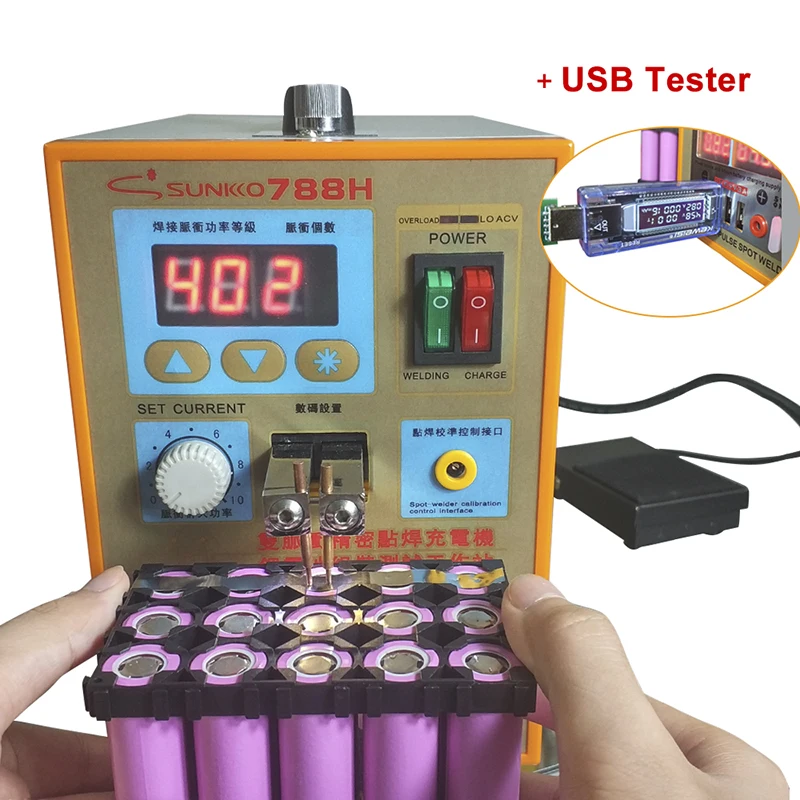 SUNKKO 788H USB Battery Spot Welder USB Charge Test LED Lighting 220V 110V Spot Welding Machine 18650 Battery Test Spot Welding