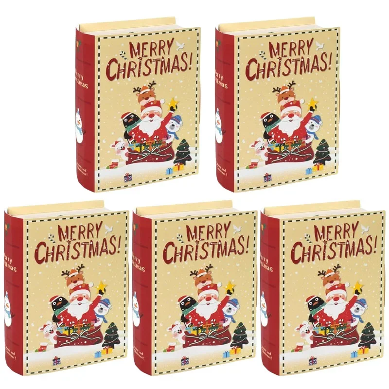 5Pcs Christmas Gift Box Creative Book Shape Packaging Box For Candy Chocolate Cookies Xmas Navidad New Year Party Decorations