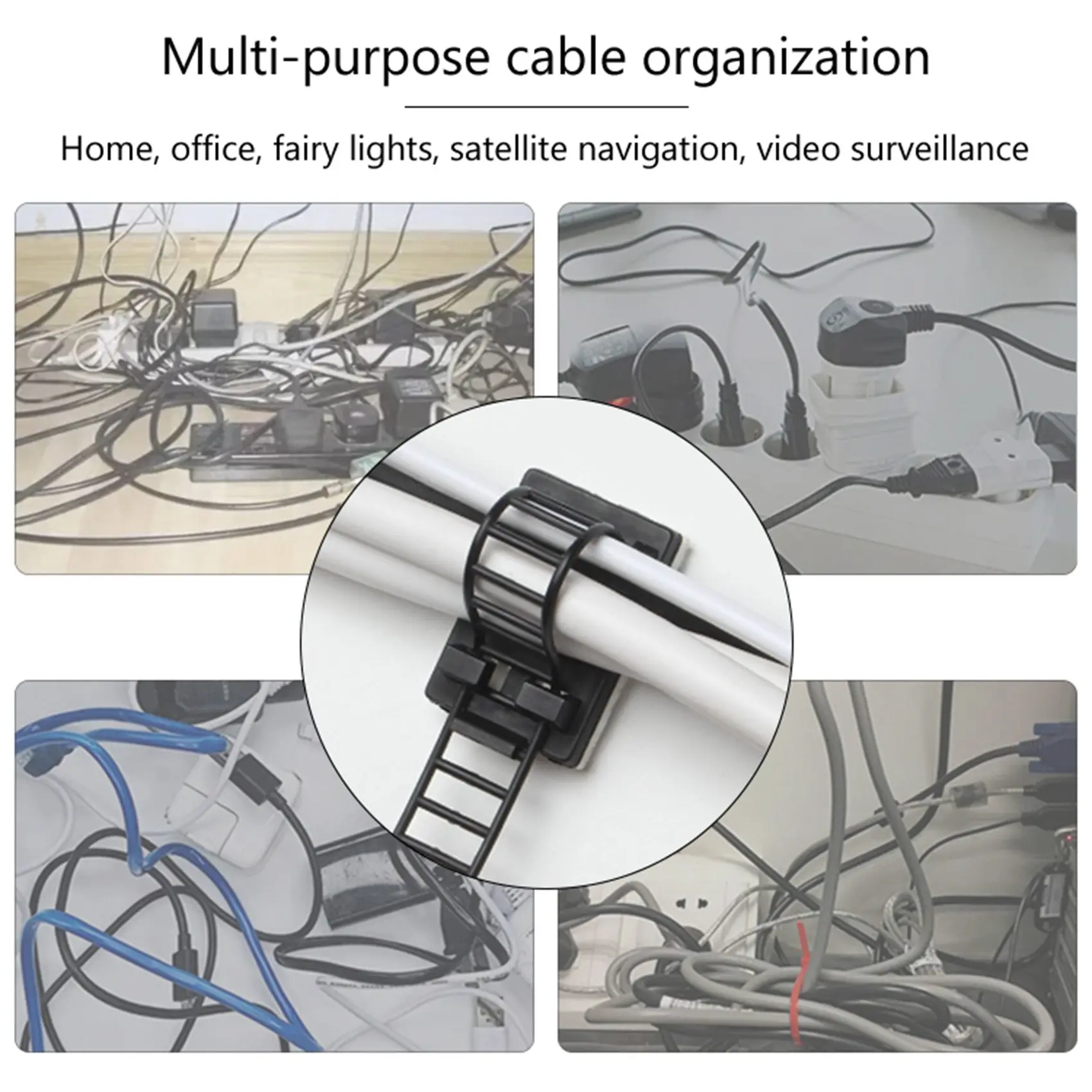 【A89Z~】 Adjustable Cable Holder Set Management, Cable Clips of Cable Fixing Wire Holder with Adhesive Secured Backing