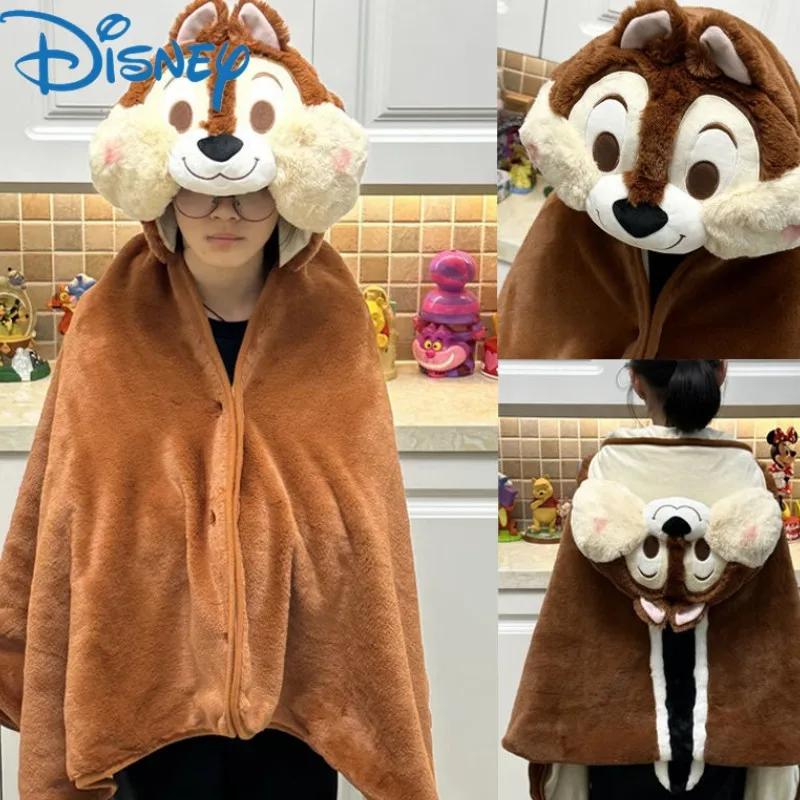 

Disney Kawaii Chip 'n' Dale Cartoon Plush Blanket Autumn And Winter Aesthetic Household Shawl Hooded Fashion Portable Blankets