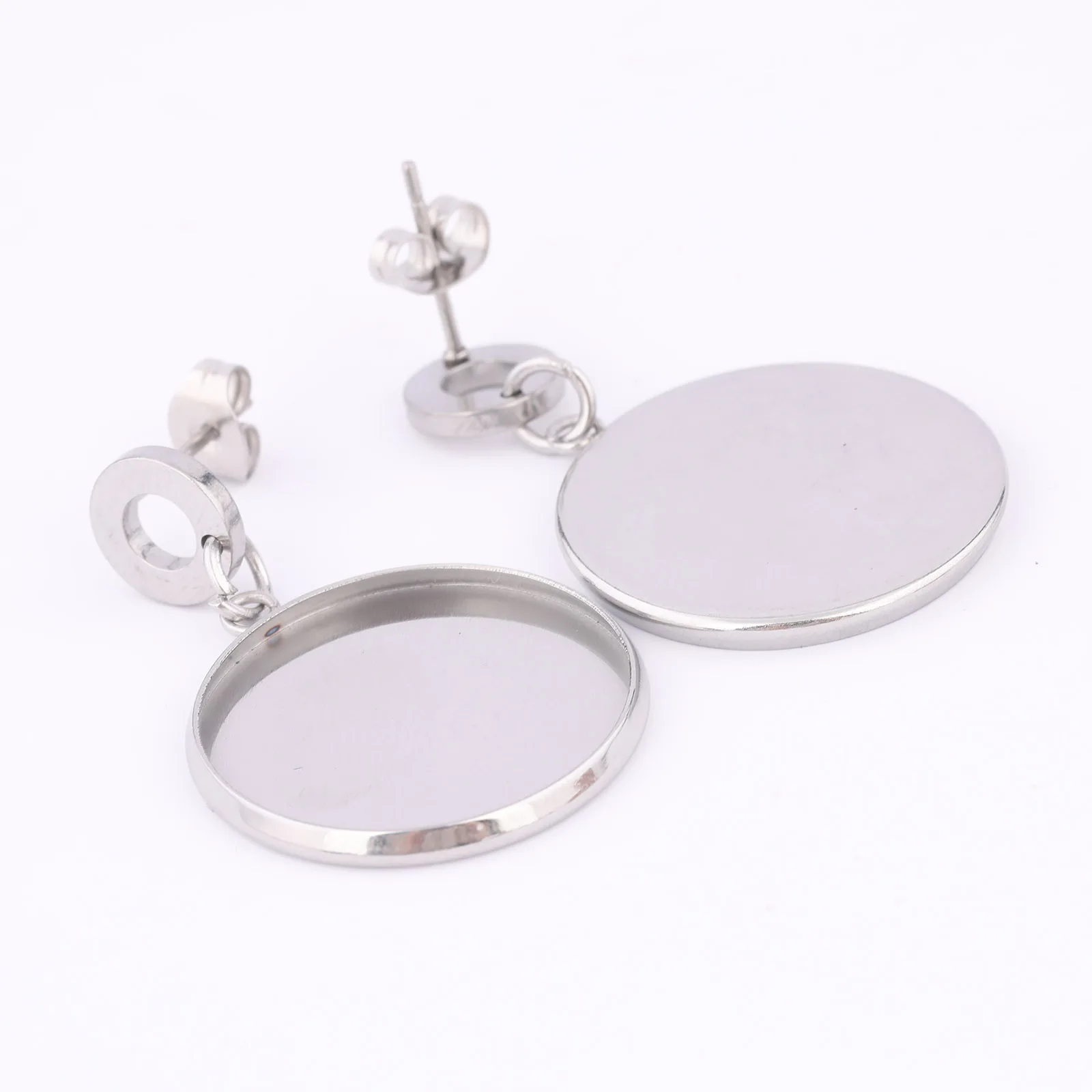 10pcs Stainless Steel Fit 20mm Cabochon Earring Base Setting Blanks Diy Post Earrings Studs Findings For Jewelry Making