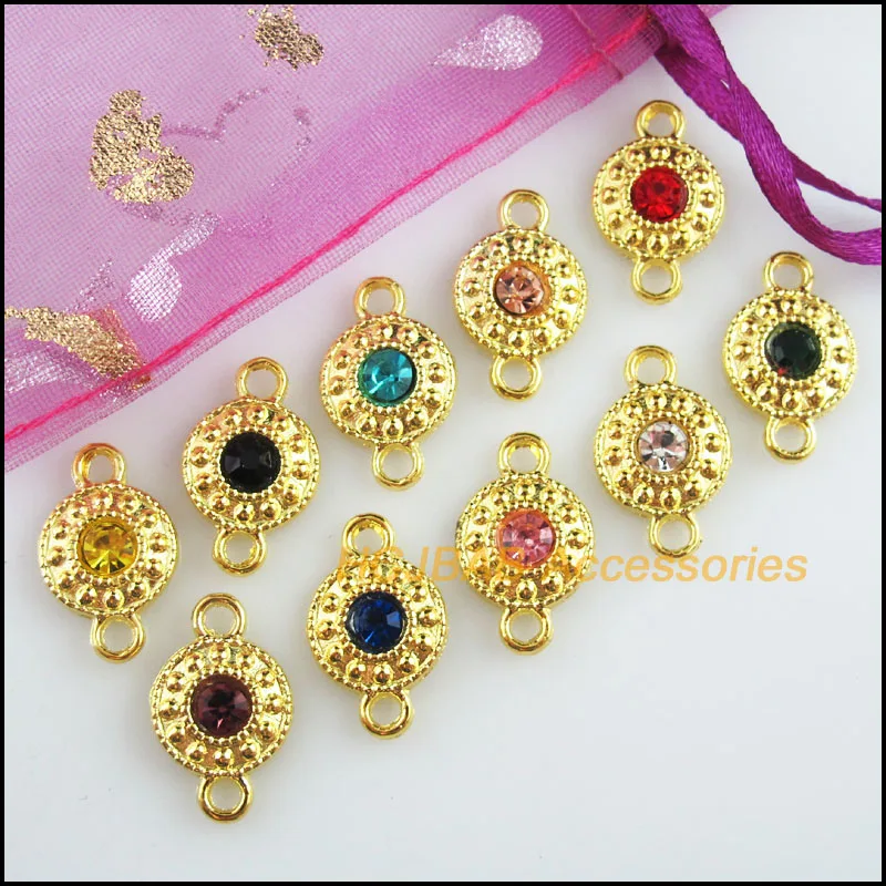 20Pcs Gold Plated Retro Daisy Flower Mixed Crystal Charms Connectors 11x18mm