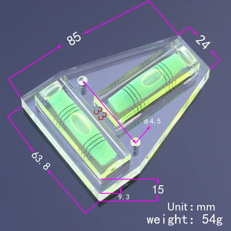 Fully Transparent Acrylic Three Line T-shaped Mini Spirit Level Bubble Small Horizontal Ruler Leveling Blister Size 85*64*15mm