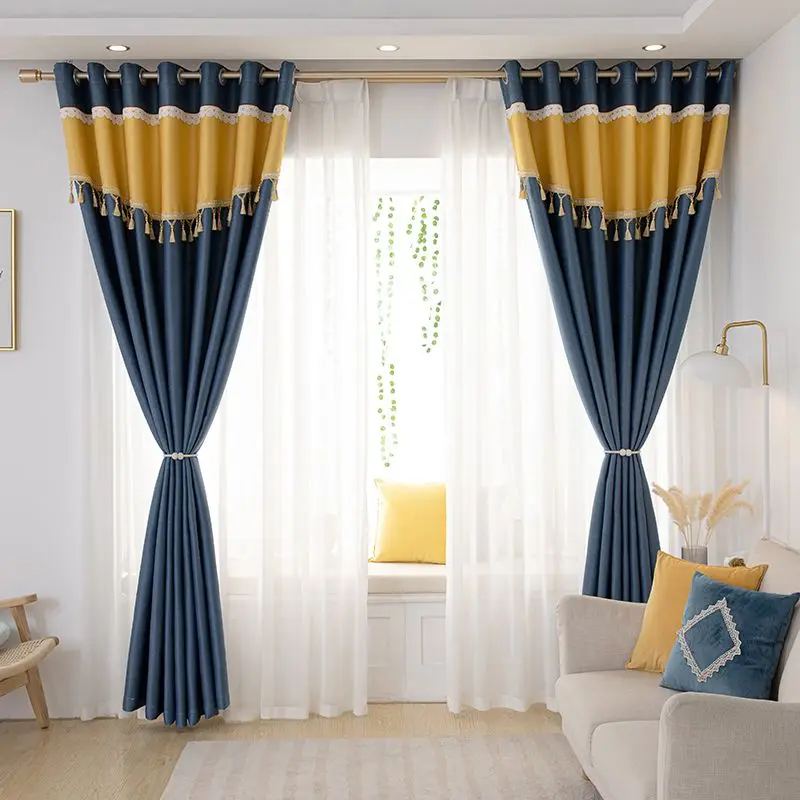 Blackout Curtain with Fringe Trim for Living Room Bedroom Thermal Insulated Window Draperies for Floor to Ceiling Window