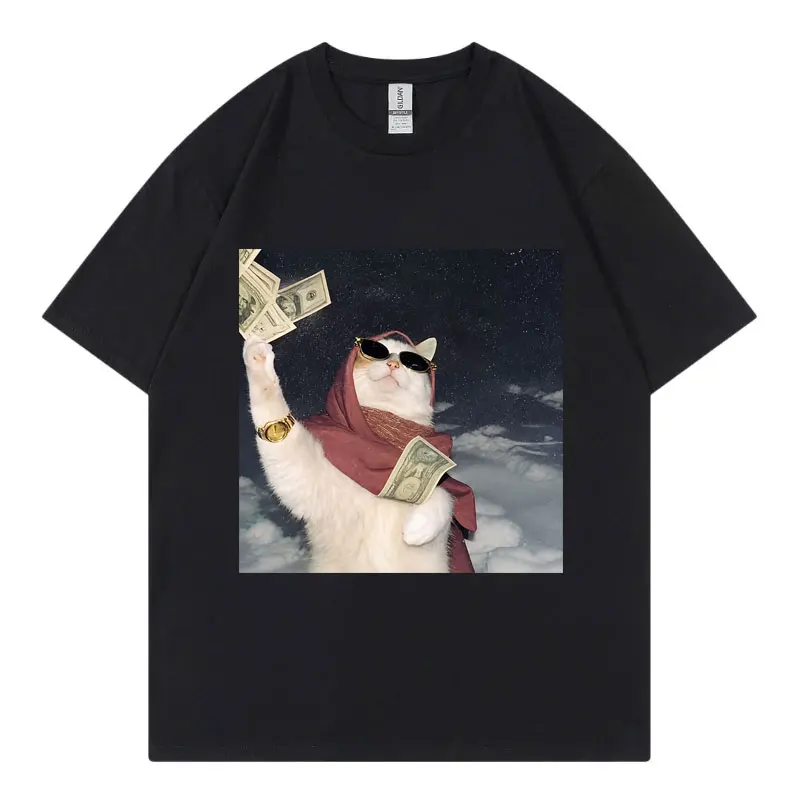 Funny Rich Cat Meme Graphic T Shirts High Street Fashion Trend Short Sleeve T-shirt Men Women Casual Loose 100%cotton T-shirts