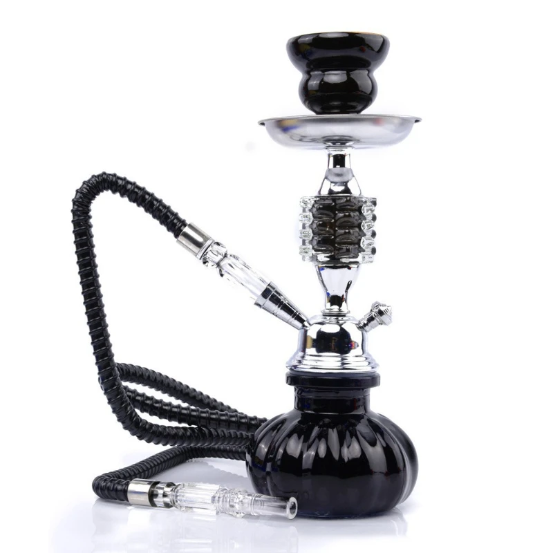 Small Black Single Tube Crystal Glass Pipe Arab Hookah Full Set of Household KTV Single Hookah