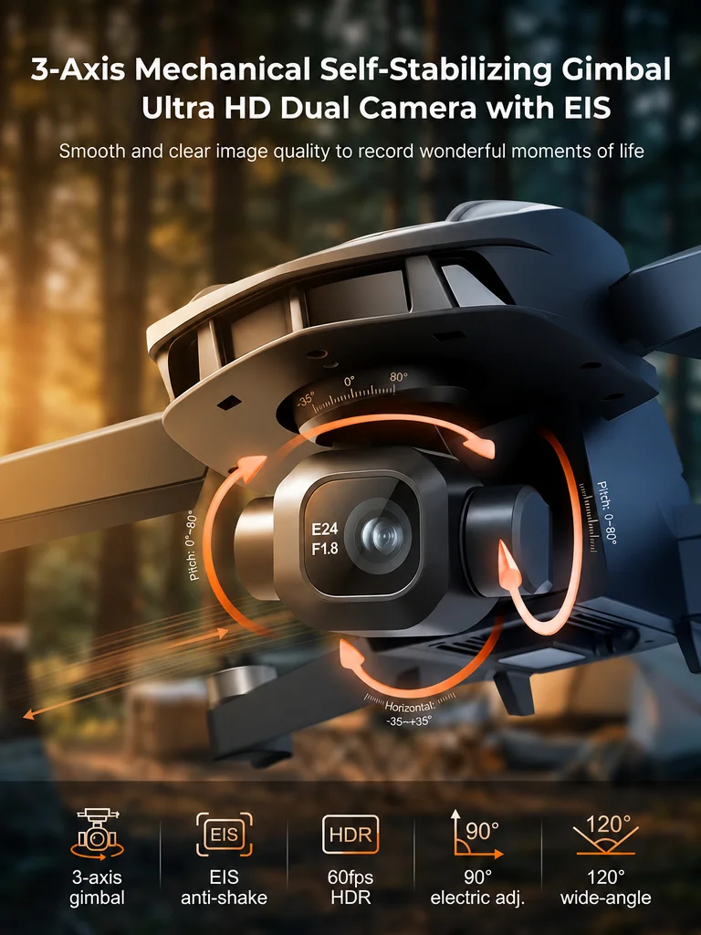 V168 PRO MAX GPS Drone 5G Screen Remote Control Gimbal HD Dual cameras 360°Obstacle Avoidance Brushless Foldable Quadcopter Toys