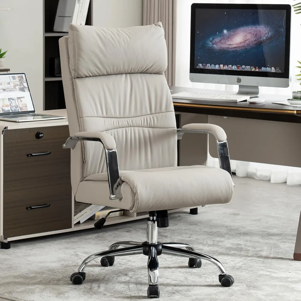 ergonomic office chair with faux leather, swivel desk chair featuring padded armrests and lumbar support