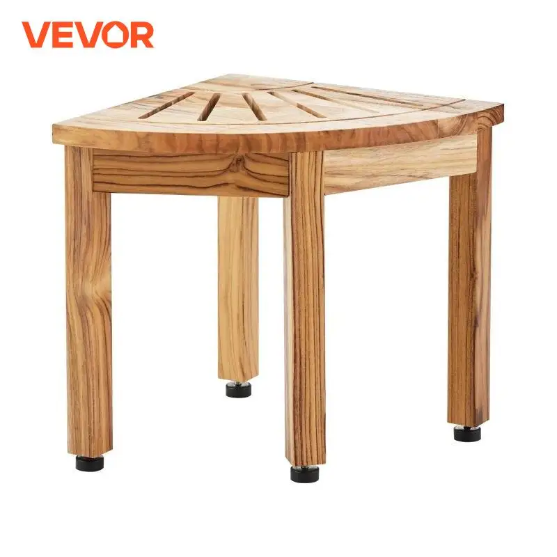 VEVOR Corner Teak Shower Bench 100% Teak Wood Corner Shower Beach with Storage Shelf Shower Stool for Inside & Outside Shower