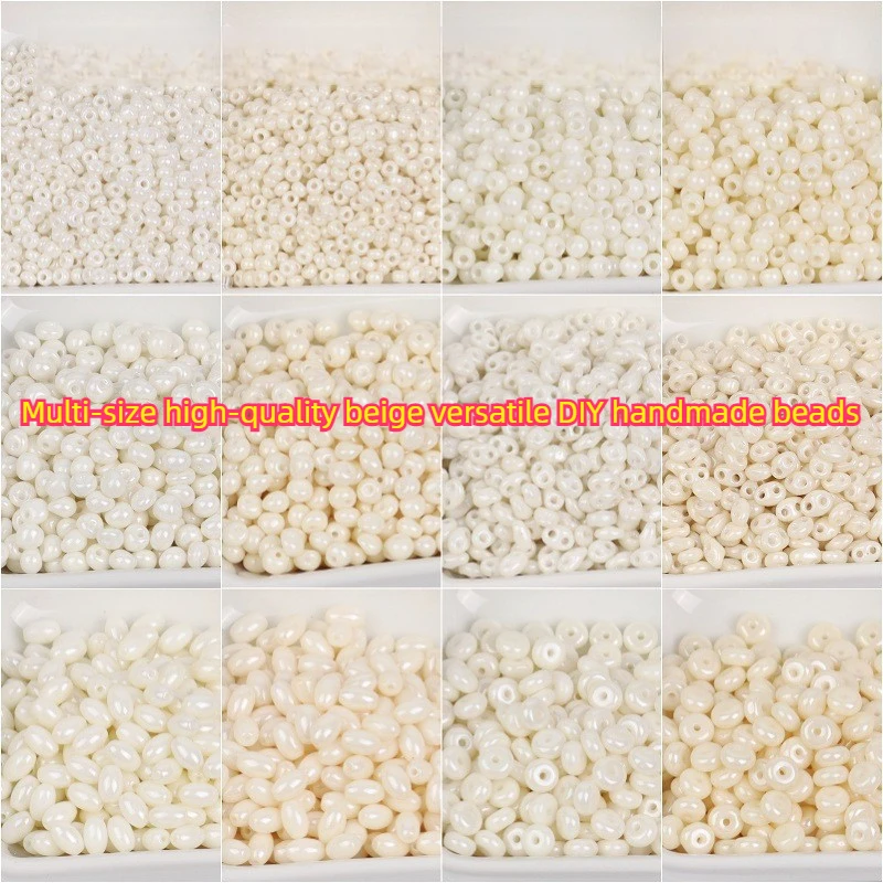 Multi-Size Multi-Shape Beige Glass Rice Beads 10g/30g for DIY Handmade Woven Material Loose Beads Crafting
