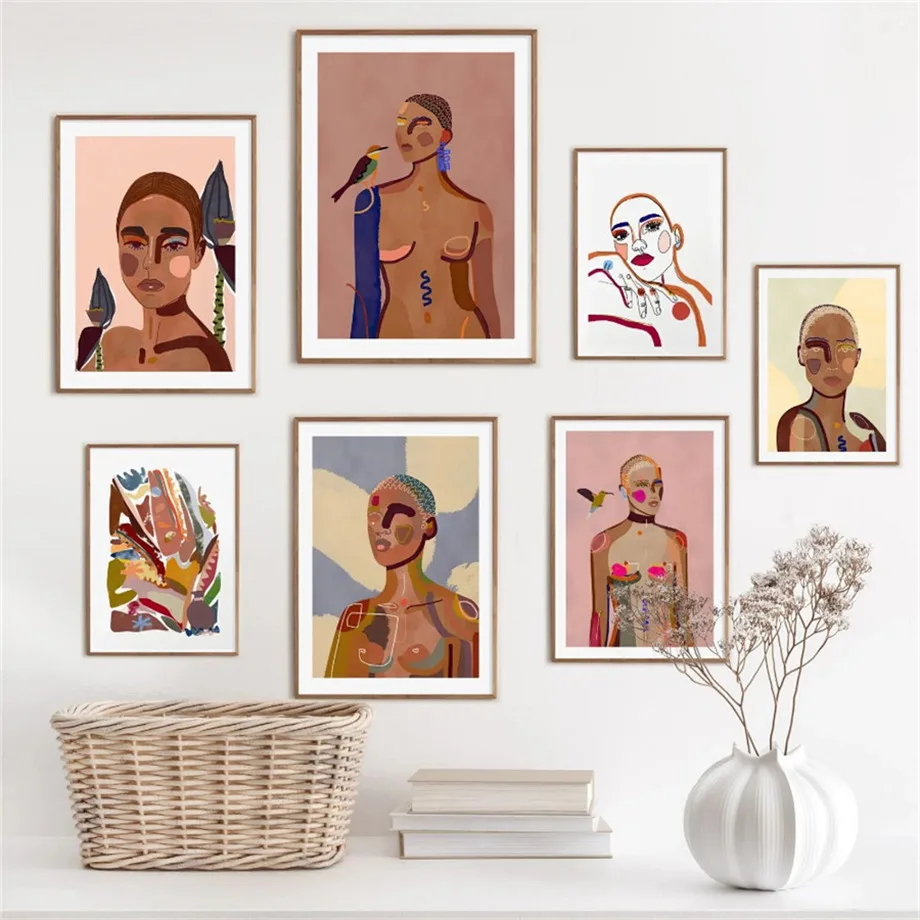 Abstract Vintage Girl Portrait Face Feminist Untitled Art Canvas Painting Posters And Prints Wall Pictures For Living Room Decor