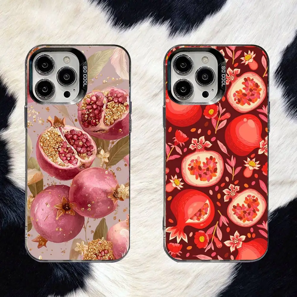

Fruit Pomegranate Painting Phone Case For iPhone 16,15,14,13,12,11,8,7,Pro,Max,Plus,Mini,XS,SE Anti Fall Black Matte Hard