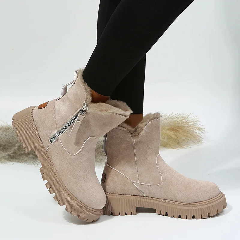 Thick Plush Snow Boots Women Faux Suede Non-slip Winter Boots Woman Keep Warm Cotton Padded Shoes Platform Ankle Booties 2024