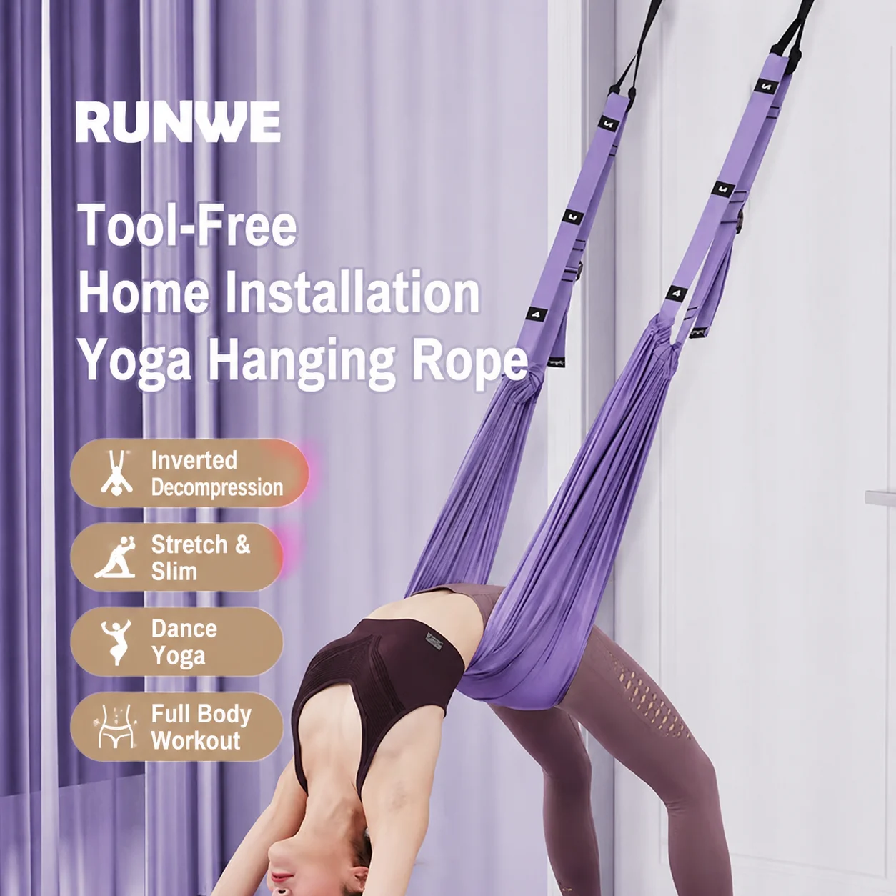 Aerial yoga suspension rope home fitness equipment yoga inversion resistance rope door-hanging yoga stretch strap gadget
