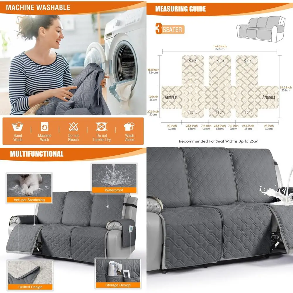

Водонепроницаемый 3-местный чехол для дивана с откидной спинкой, моющийся, нескользящий, с карманом для домашних животных, темно-серый