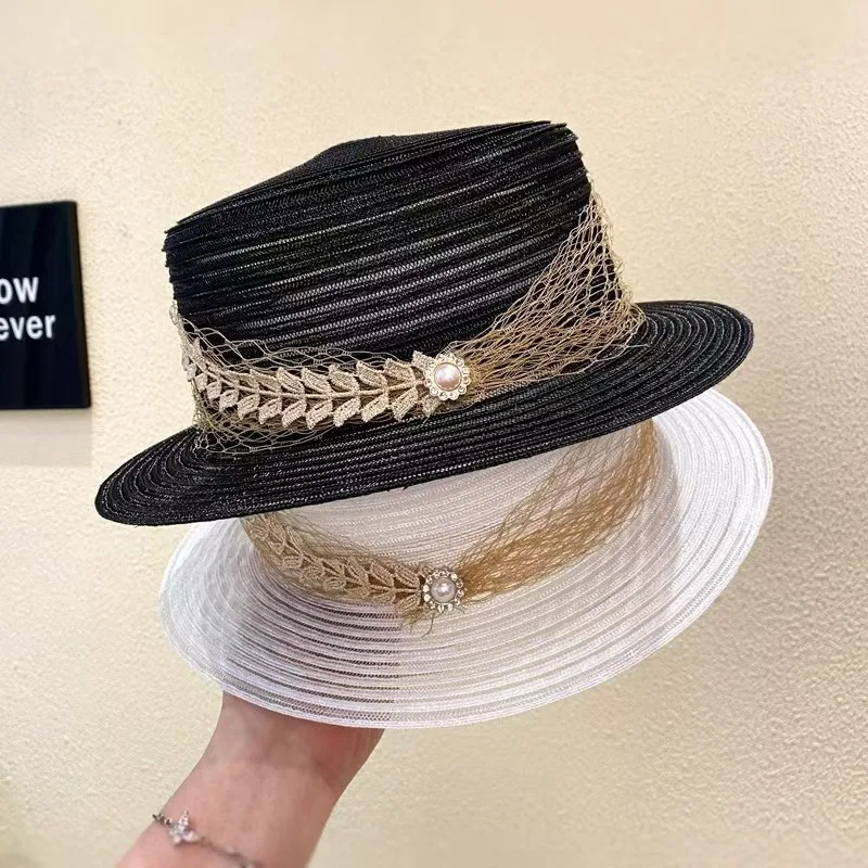 

French Style Breathable Light Mesh Hat Flat Top Summer Thin Outdoor Travel Elegant Atmosphere Net Hat Comfortable And Lightweigh