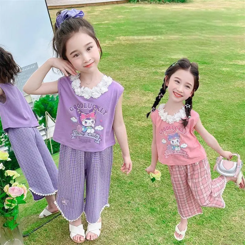 

Sanrio 2Pcs Kuromi Short Sleeve Girls New Style Summer Cotton Fashion Baby Comfortable All-Match Hot Trendy Cheap Kawaii T-Shirt