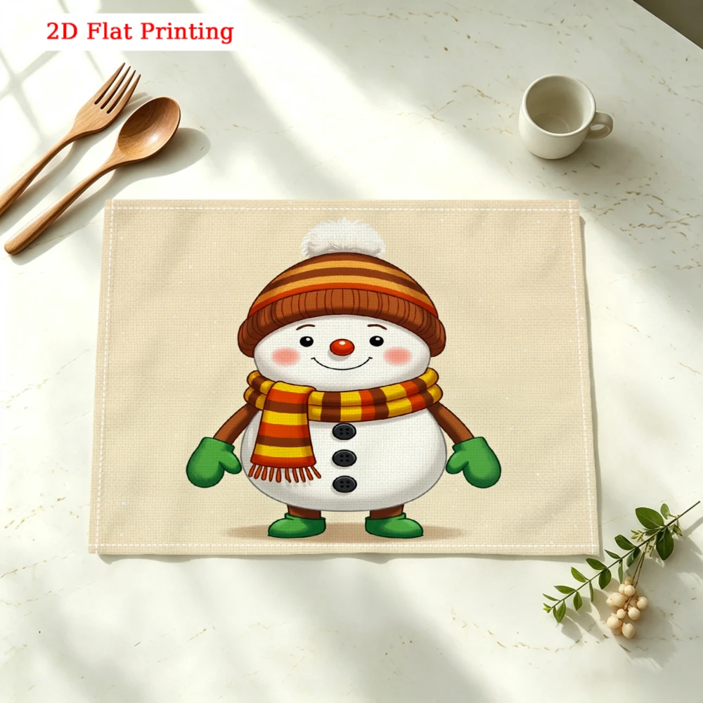 Cute Snowman Wearing Winter Hat Kitchen Placemat Coaster Linen Pad Dish Coffee Cup Table Mat 30x40cm Home Decor