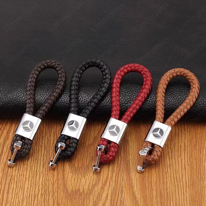 Metal Leather Keyring Man Women Luxury Car Keychain For Mercedes Benz C200 C300 W168 W220 W210 AMG CLA GLA GLB GLE A B C E Class