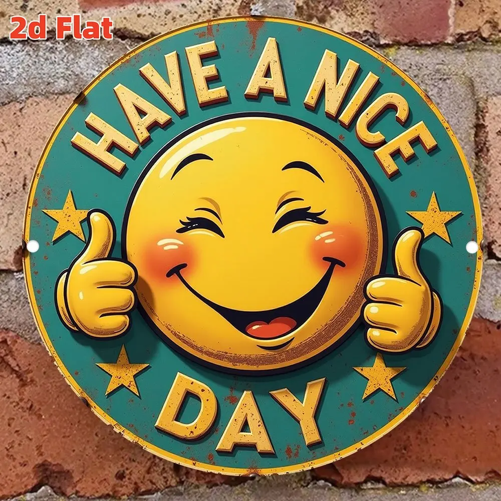 1pc 2D Flat Print 20x20cm Metal  Sign Vintage Wall Art Sign - Happy Smiling Thumbs Up Retro Decor with 