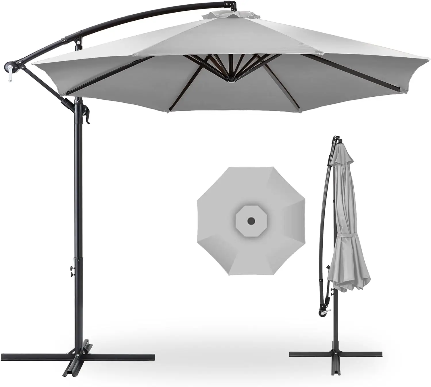 

10ft Offset Hanging Market Patio Umbrella w/Easy Tilt Adjustment, Polyester Shade, 8 Ribs for Backyard, Poolside,