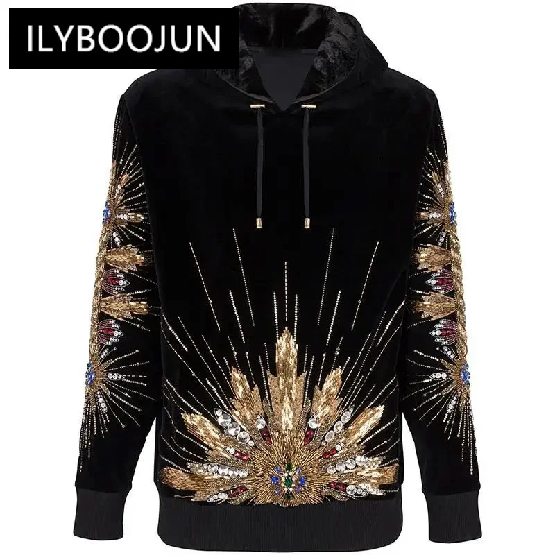 

2024 European Style Newest Sequin Rhinestone Beading Lady Outwear Long Sleeve Tops Women Fashion Hoodies