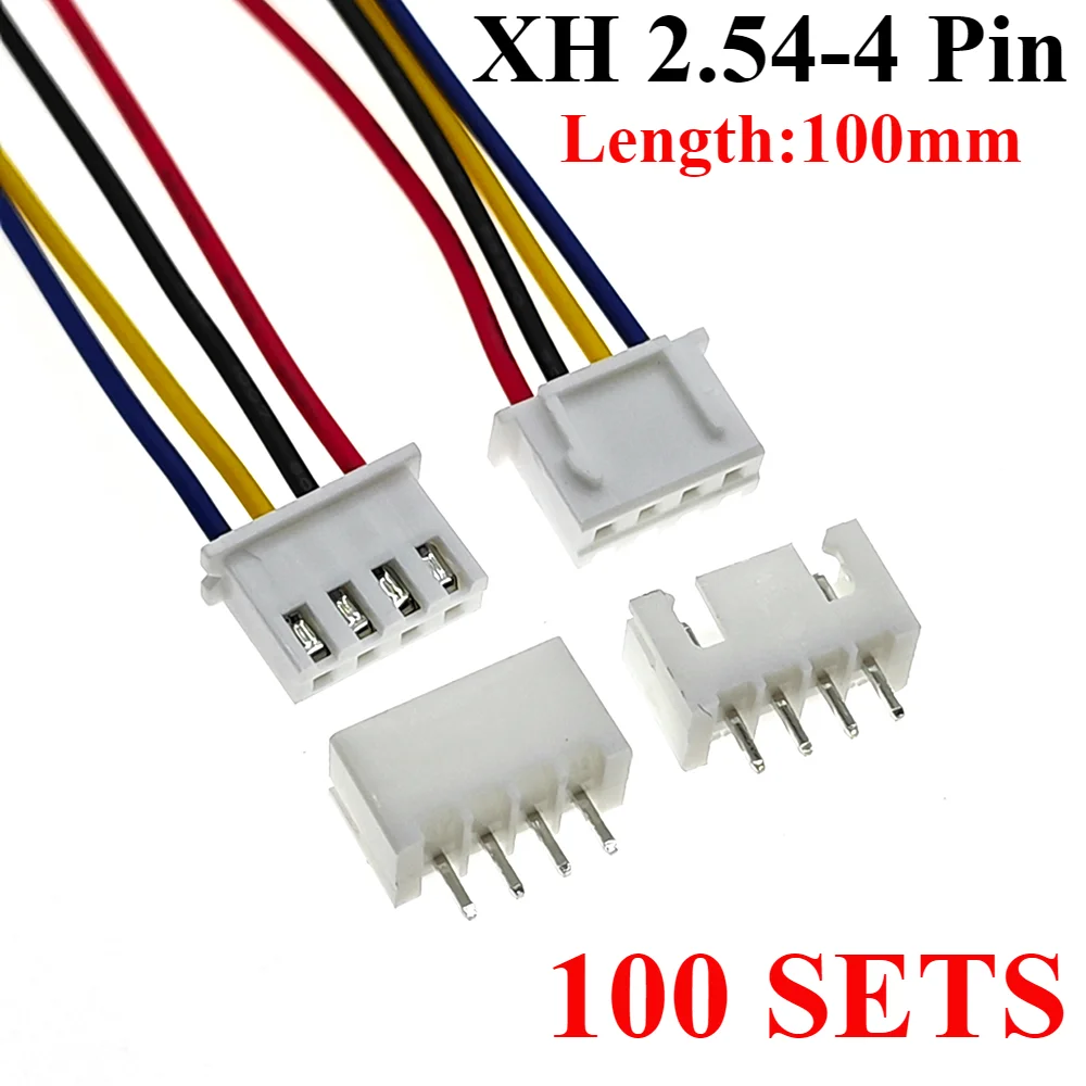 

100 SETS JST XH 2.54-4 Pin Battery Connector Plug Female & Male with 100MM Wire