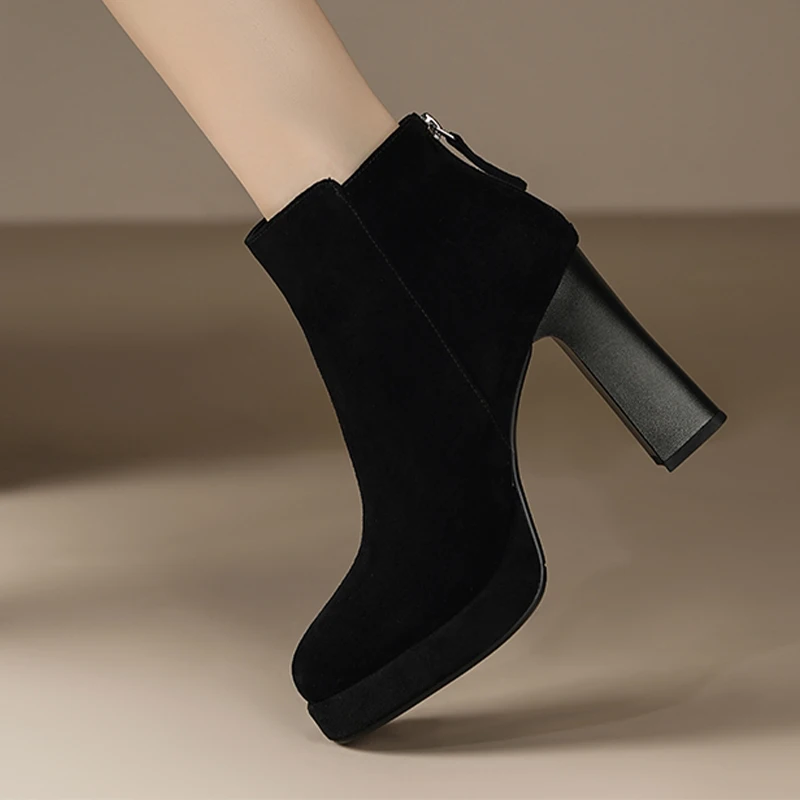 الكاحل المرأة أحذية عالية الكعب الجلد المدبوغ أحذية أنيقة مكتنزة أحذية الشتاء الفاخرة 2025 مصمم مضخات فستان أنيق تشيلسي الأحذية #2