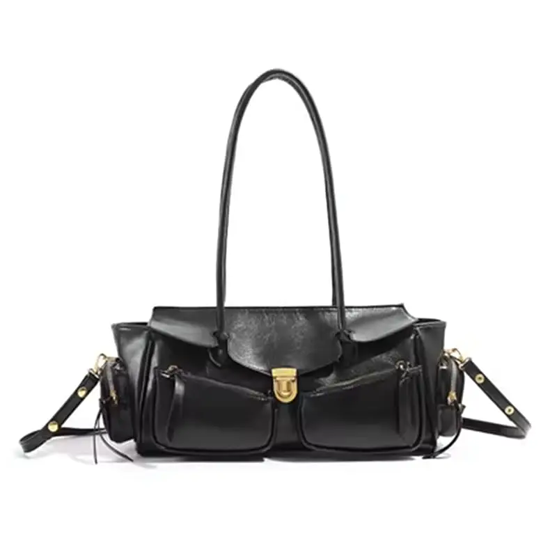 Y2K stijl grote bowlingtas chique Boston handtas effen kleur motorfiets crossbody schoudertas dames vintage onderarmtas