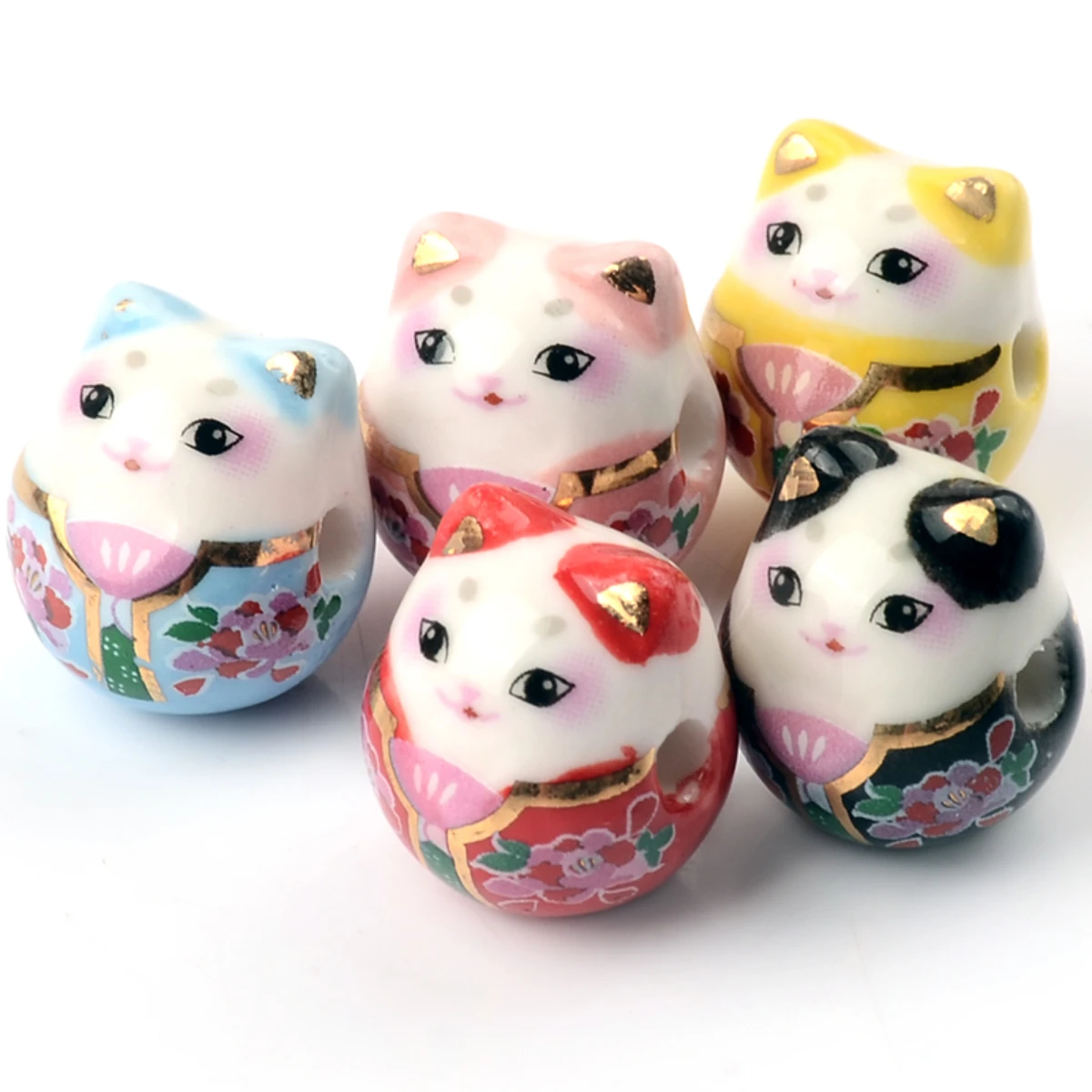 1.3x1.5cm 5pcs Mix Flowers Skirt Lucky Cat Shape Ceramic Beads for Jewelry Making DIY Beads Loose Spacer Charm Bracelet Jewelry