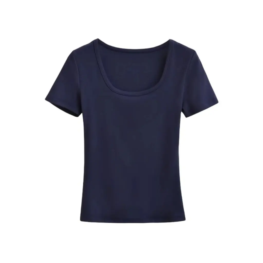 

Women's Slim-fit Short-sleeved T-shirt Low U-neck Solid Color Hot Girl Top for Spring And Summer Basic Simple Design
