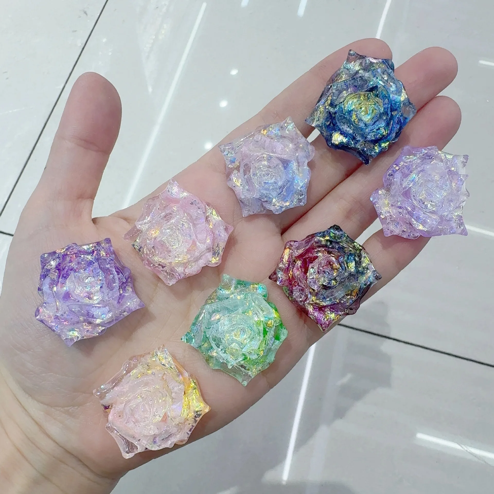 500PCS Cute Glitter Night Light Rose 30MM Resin DIY Hair Accessories Phone Craftwork Home Decoration Flowers