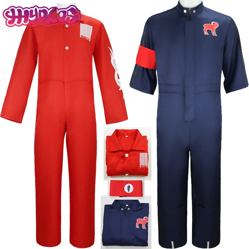 Joey-traje de Cosplay para hombre, traje de fantasía Jordison, banda deslizante, nudo de Cosplay, mono rojo y azul, traje de Carnaval de Halloween