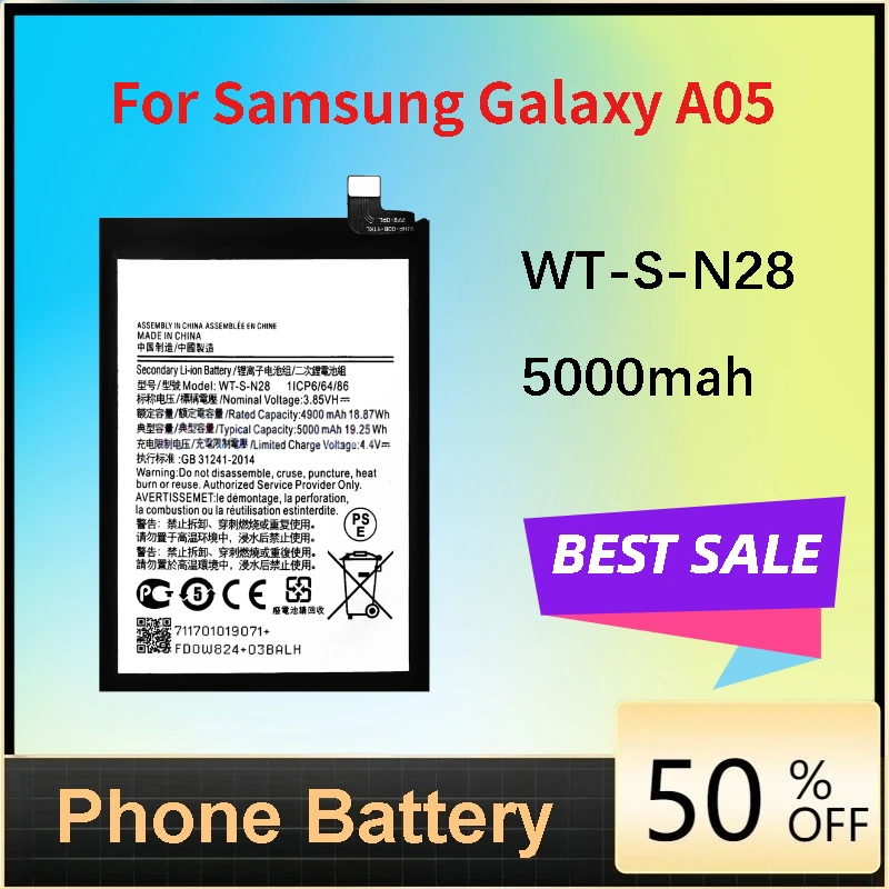 

New 5000mAh WT-S-N28 Replacement Battery for Samsung Galaxy A05 SM-A055FSM-A055F/DS SM-A055M/DSSM-A055MMobile Phone Battery