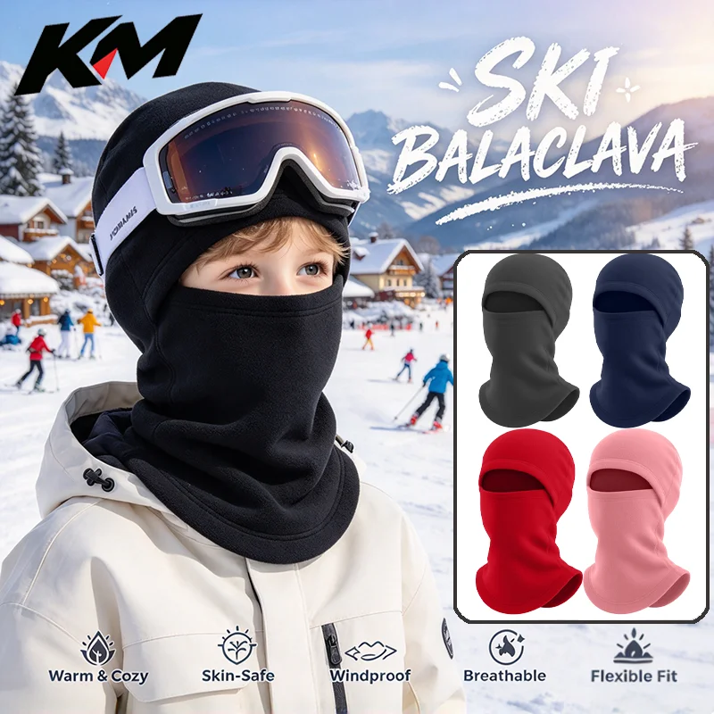 Winter Kids Hat Full Face Warm Hood Windproof Cap Solid Color Fleece Hats Girls Boys Outdoor Ski Mask Neck Ear Protect Accessory